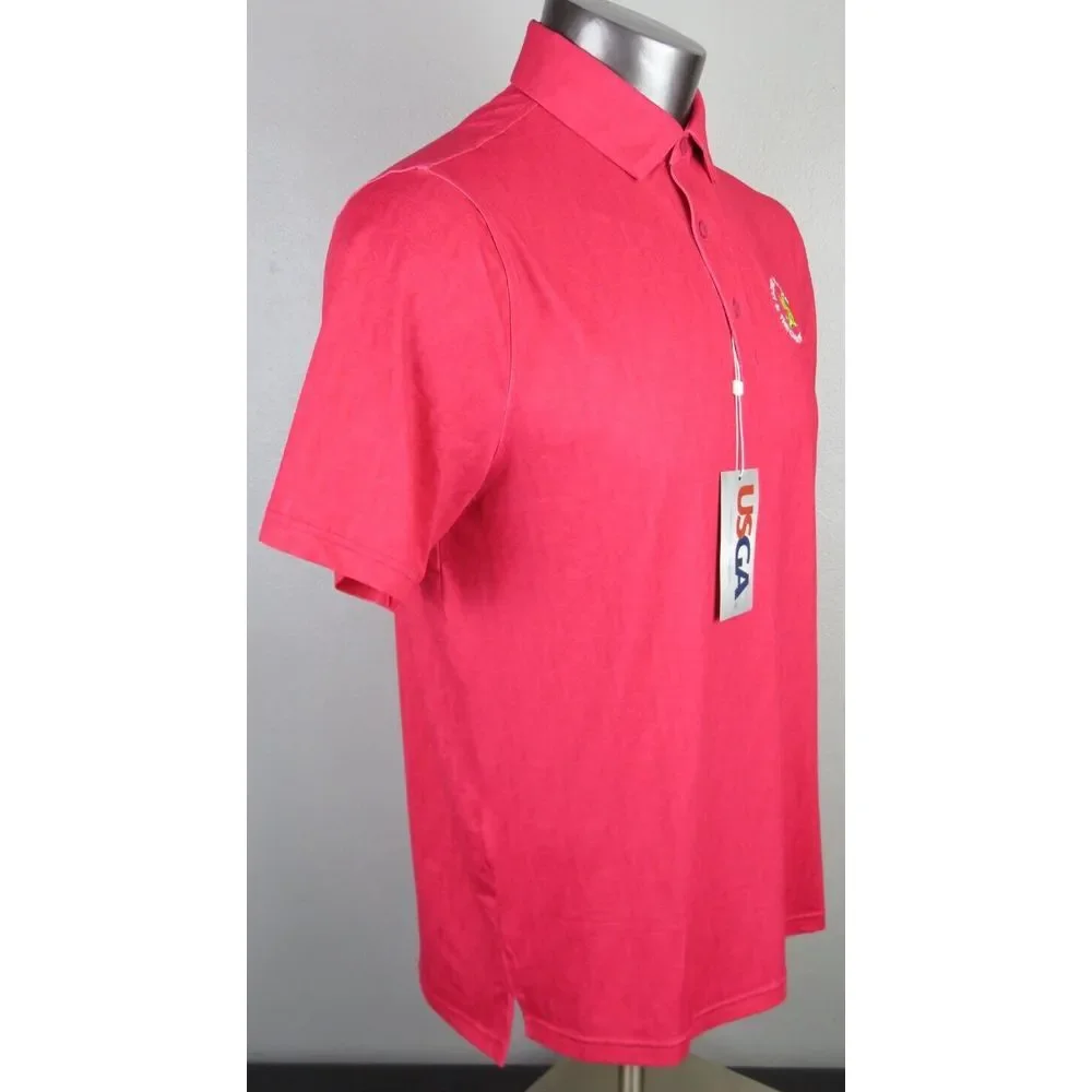 Mens USGA Squirrel Polo Short Sleeve Bright Red M Golf Shirt Polyester US OPEN - Picture 3 of 11